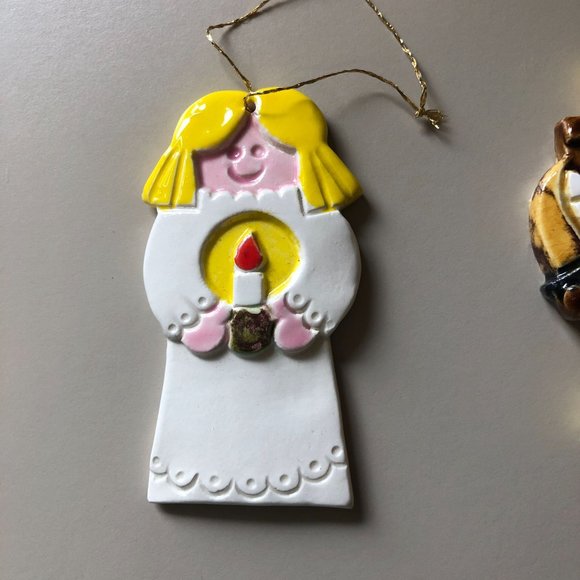 Christmas Tree Ceramic Ornaments Vintage Handpainted Angel Bear Nutcracker Decor - Picture 5 of 12